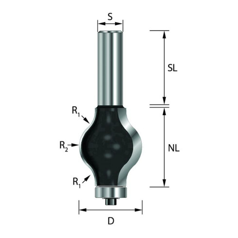 EDESSÖ HW- (HM) leuningfrees profiel 3, Z=2, kogellager bodem, diameter 31,8 NL38,1, GL83 S12 W R9,5
