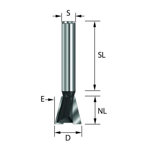 EDESSÖ HW- (HM) zwaluwstaartfrees, Z=2, diameter 9,5 NL9,5, GL42 S8 W12 graden