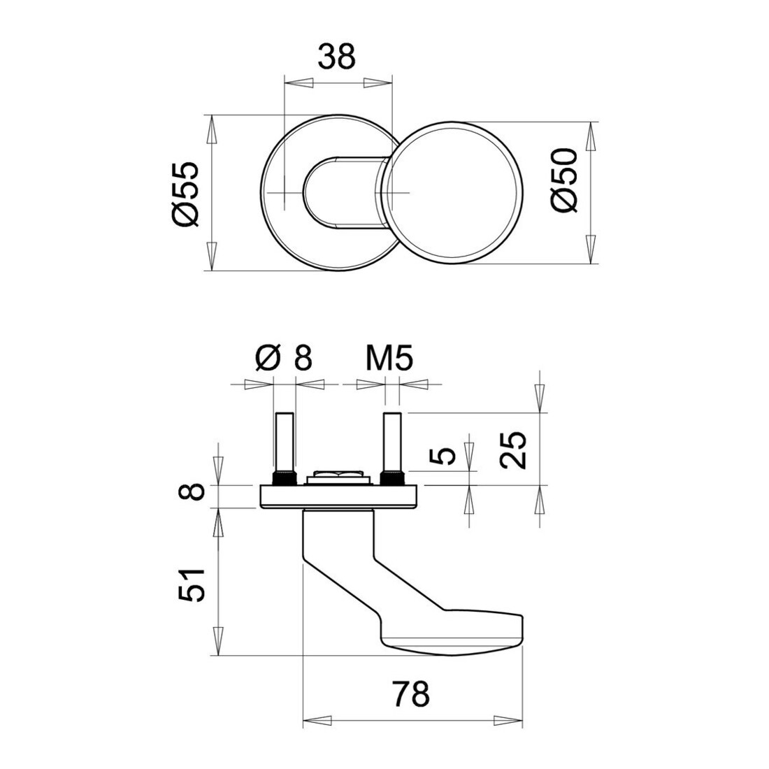 edi Bouton OT 1052/1620 rond, sur rosace anodisé argenté