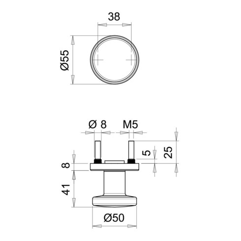 edi Bouton OT 1052/7020 rond, sur rosace anodisé argenté