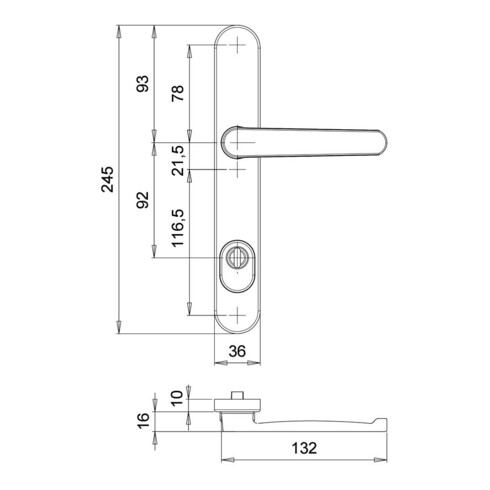 edi Garniture de poignée de protection Kronos 2005/9045 Plaque longue, PZ, E92 RAL 9016