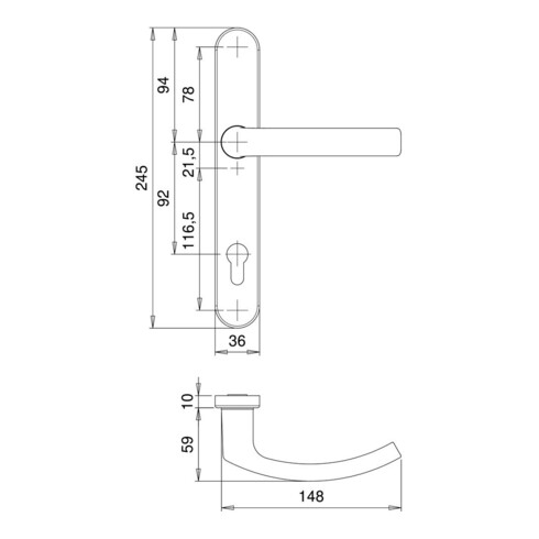 edi Garniture de porte Kronos, 2005/9035, PZ, plaque longue ovale 8/92, acier inoxydable