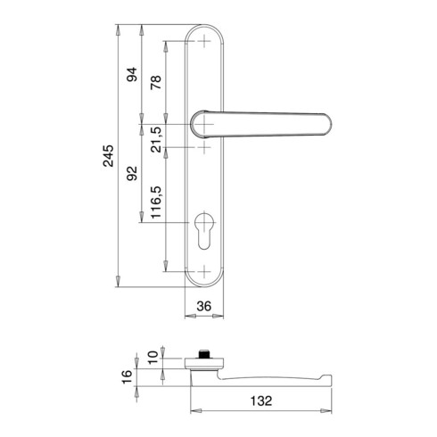 edi Garniture de porte Kronos, 2005/9035, PZ, plaque longue ovale 8/92, acier inoxydable