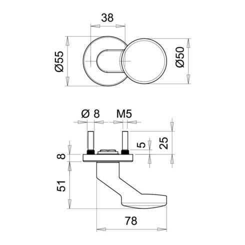 edi OT-Knopf 1052/1620 rund, auf Rosette silberfarbig eloxiert