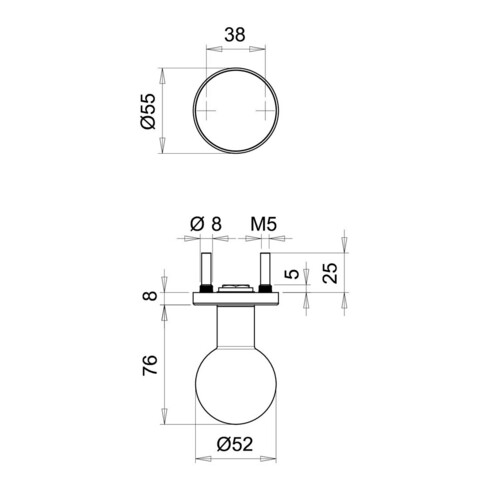 edi OT-Knopf 1052/5020 rund, auf Rosette silberfarbig eloxiert