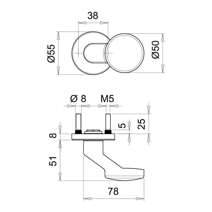 edi OT-Knopf auf Rosette 1052/1620, rd. Edelstahl matt
