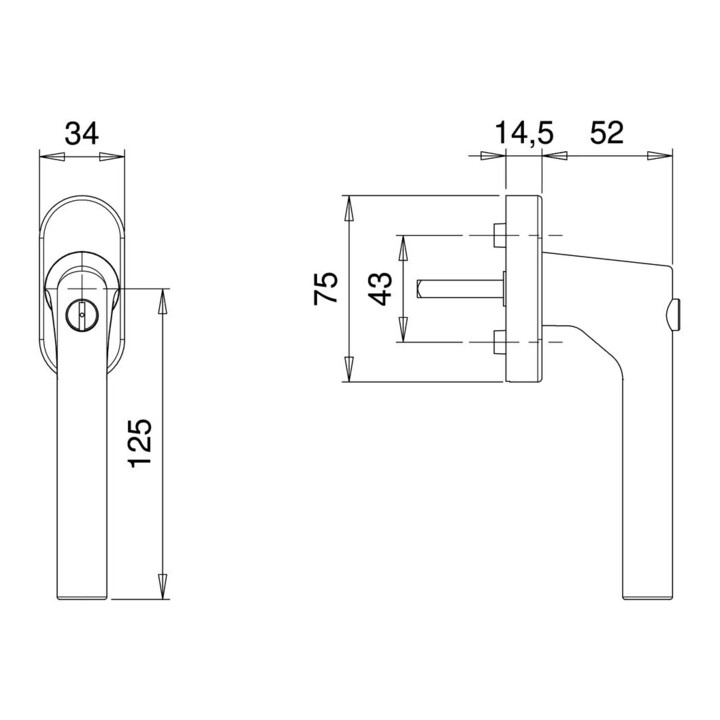 edi Poignée de fenêtre avec bouton-poussoir, Janus1010/5000 Standard, 7/35 Acier inoxydable