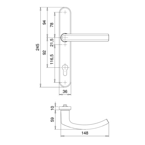 edi Poignée demi-garniture LS, ov, Kronos 2005/0235 VK8, PZ, E92, acier inoxydable