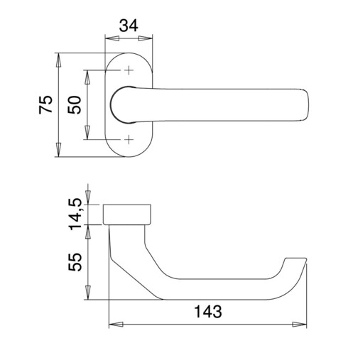 edi PT-Drücker-Halbgarnitur Ares 1200/2033,ov. VK8,silberfarbig eloxiert