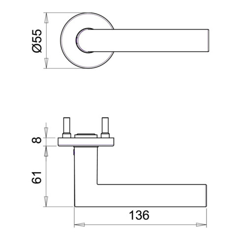 edi Riva 1108/5200, ensemble demi-poignée ZT, inox mat, rond VK8
