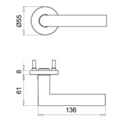edi Riva 1108/5200, ensemble demi-poignée ZT, inox mat, rond VK8-3