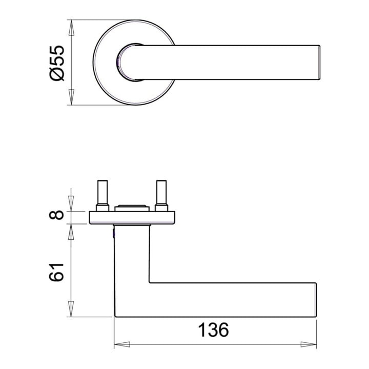 edi Riva 1108/5200, ensemble demi-poignée ZT, inox mat, rond VK8