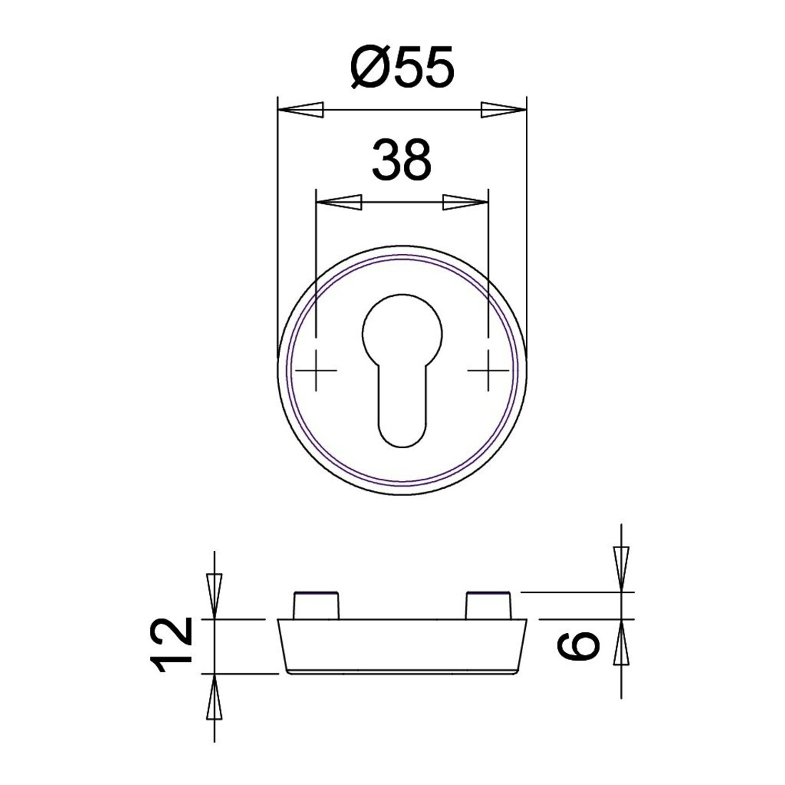 edi Schutz-Schlüsselrosette 6633, Profilzylinder gelocht,RH12 ALU, EV1 eloxiert