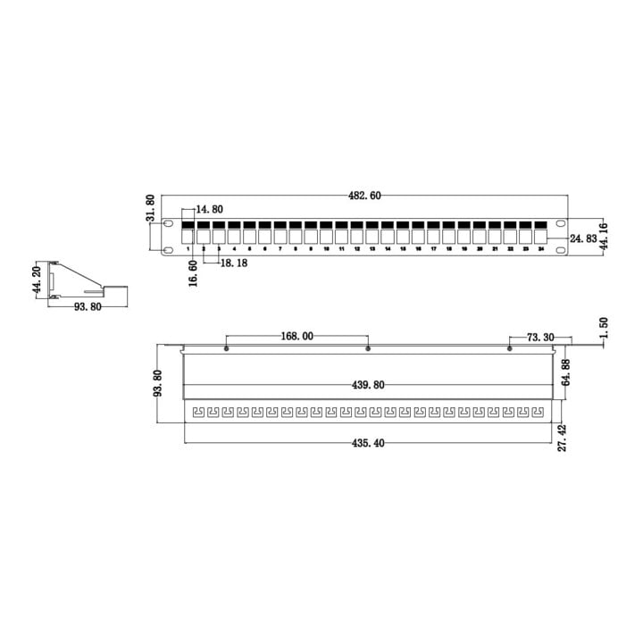 EFB Champ de distribution 19" 1U 24 ports RAL 7035 37578.1V2