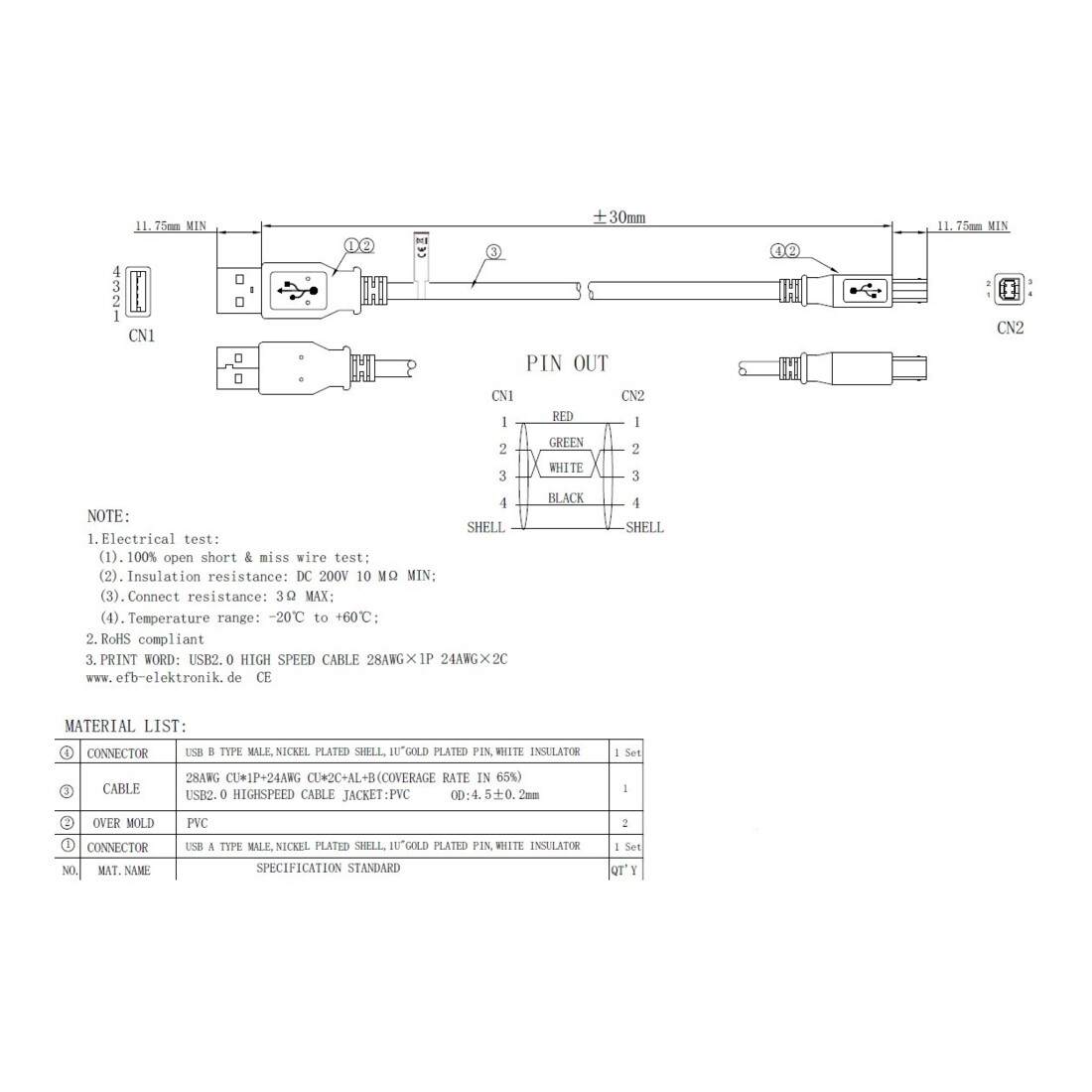 EFB-Elektronik Câble de connexion USB A vers B 1,8 m vert USB2.0 K5255.1,8