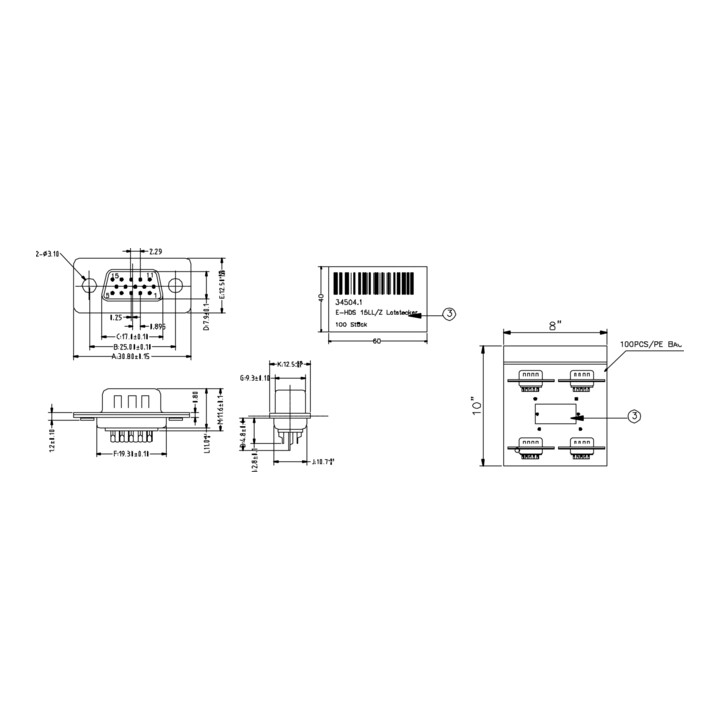 EFB-Elektronik Connecteur D-Sub 15 broches mâle VGA pour boîtier 9 broches 34504.1