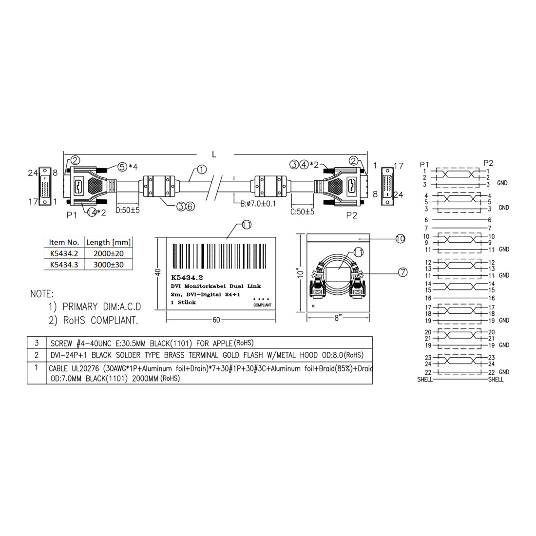 EFB-Elektronik DVI Monitorkabel Dual Link 2xDVI-D 24+1 2m K5434.2
