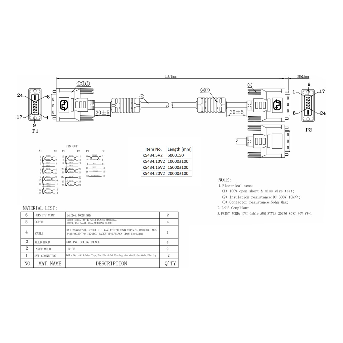 EFB-Elektronik DVI Monitorkabel Dual Link 5m K5434.5V2