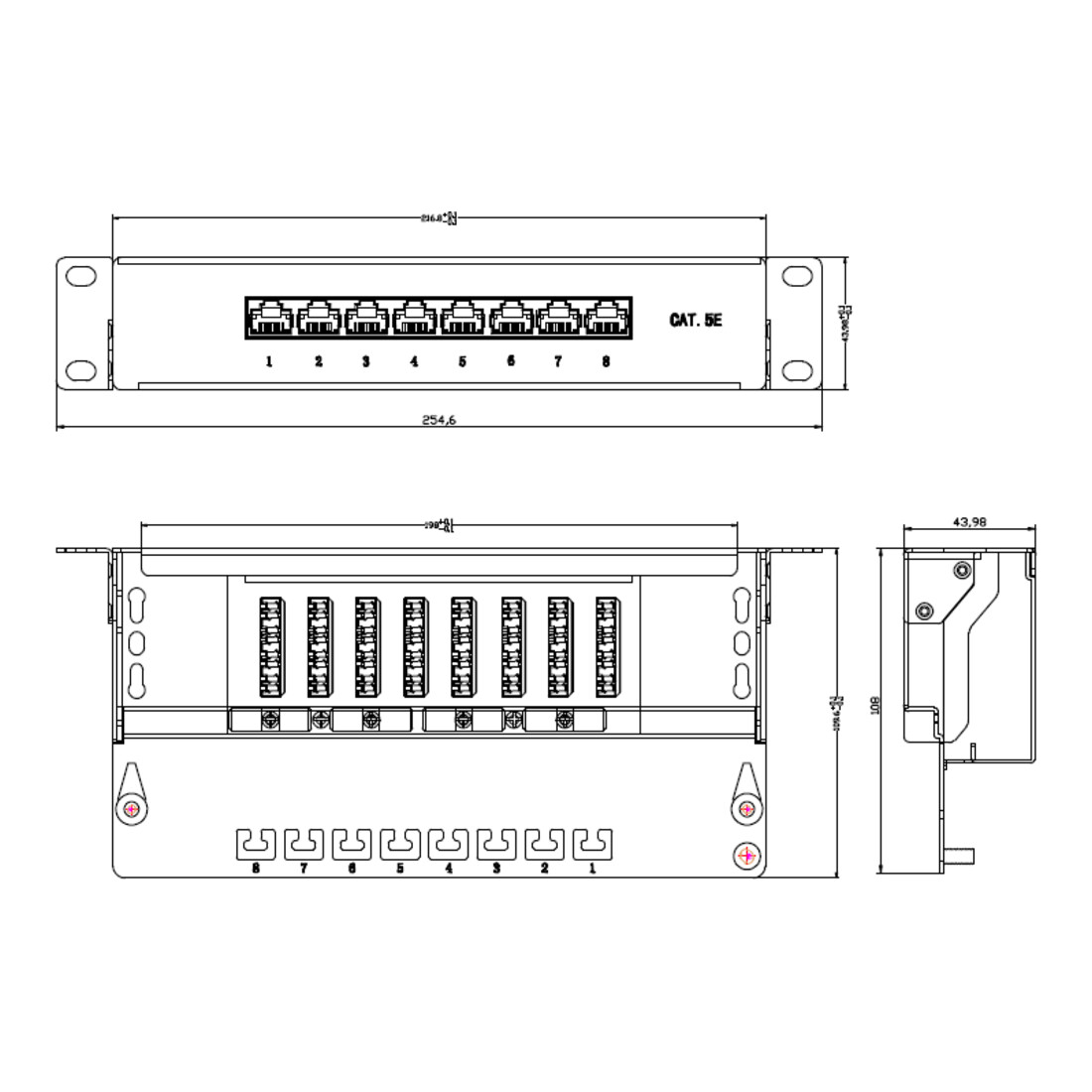 EFB-Elektronik Mini-Patch-Panel 8xRJ45S, Cat5e 1HE 37735.8