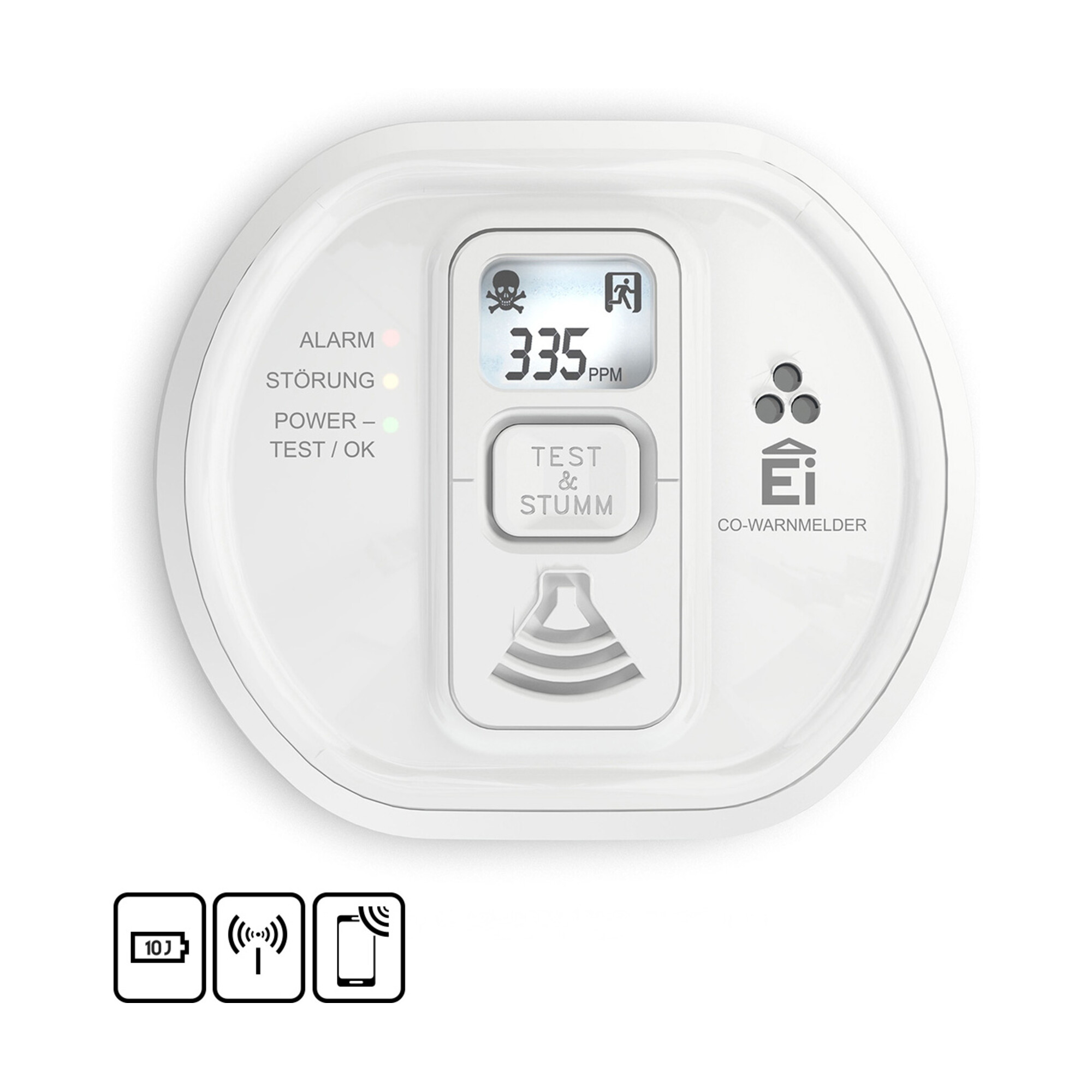 Ei Electronics Ei208iDW-3XD Kohlenmonoxidwarnmelder 10-Jahres Batt.Funk+, aus Kunststoff