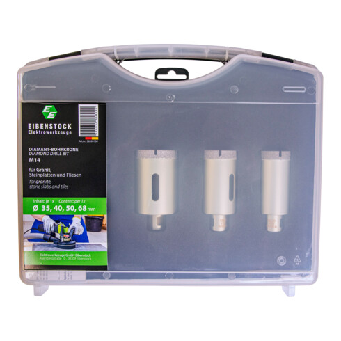 Eibenstock Tegelboorkronen droog M 14, 4-delig set (Ø 35, Ø 40, Ø 50, Ø 68) EFB 68