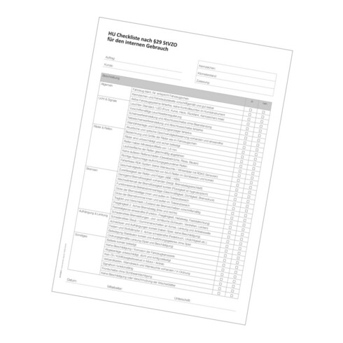 Liste de contrôle Eichner Block HU selon §29 du code de la route allemand (StVZO) DIN