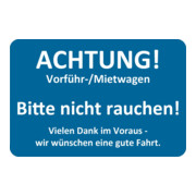 Eichner Kundendienstaufkleber, Text: ACHTUNG! Vorführ-/Mietwagen