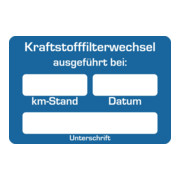 Eichner Kundendienstaufkleber Text: Kraftstofffilter-Wechsel ausgeführt bei