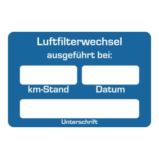 Eichner Kundendienstaufkleber Text: Luftfilter-Wechsel ausgeführt bei