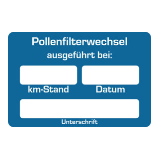 Eichner Kundendienstaufkleber Text: Pollenfilter