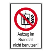 Eichner Verbotsschild Aufzug im Brandfall nicht benutzen 13,1 x 18,5 cm