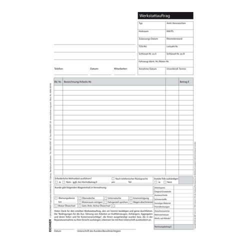 Eichner Werkstattauftragskarte DIN A 5 für 11 Ar