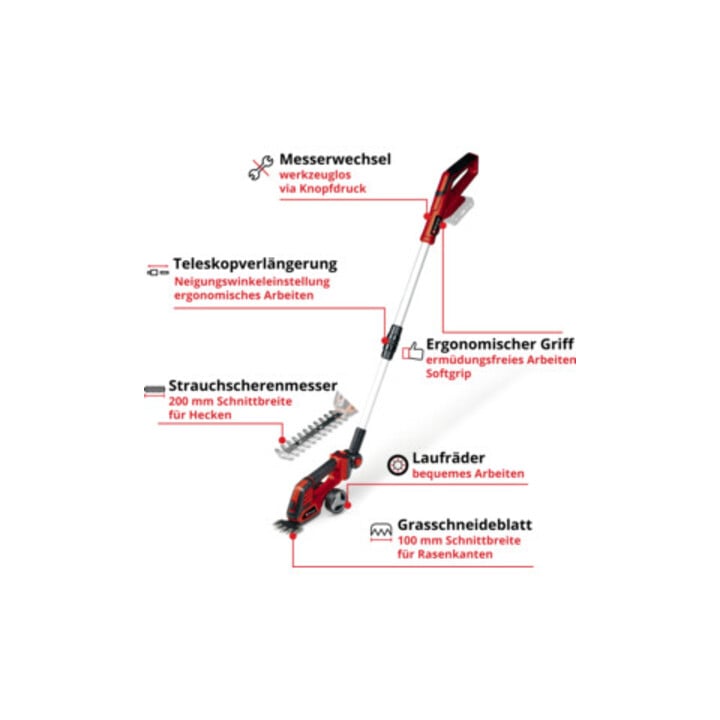 Einhell Akku-Gras- und Strauchschere GE-CG 18/100 Li T-Solo