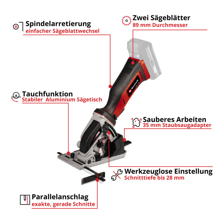 Einhell Akku-Mini-Handkreissäge TE-CS 18/89 Li - Solo