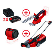 Einhell Akku-Rasenmäher + Akku-Gras- und Strauchschere + 2x 2,5 Ah Starter-Kit + Akku-Lautsprecher