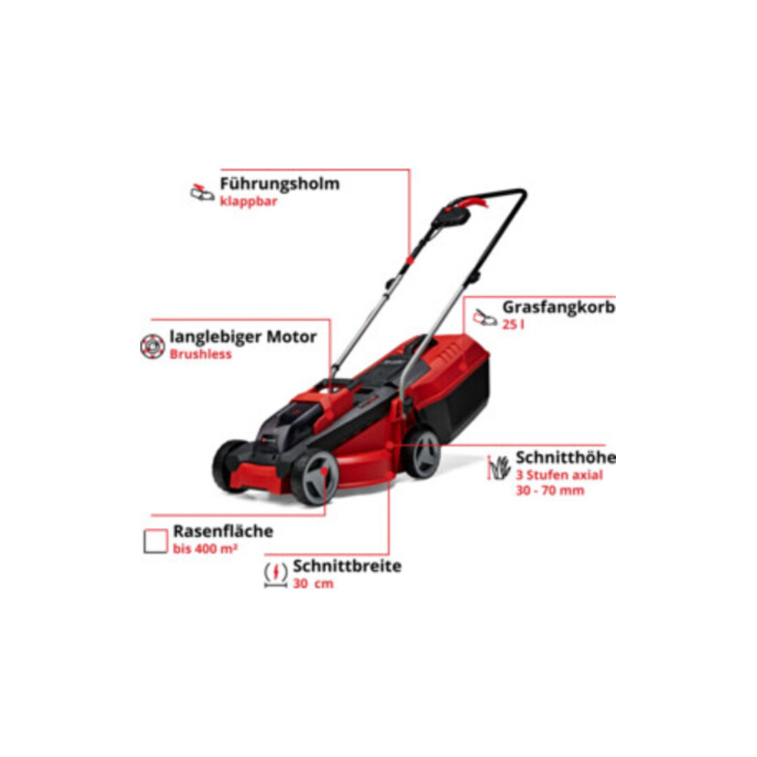 Einhell Akku-Rasenmäher GE-CM 18/30 Li (1x3,0Ah)