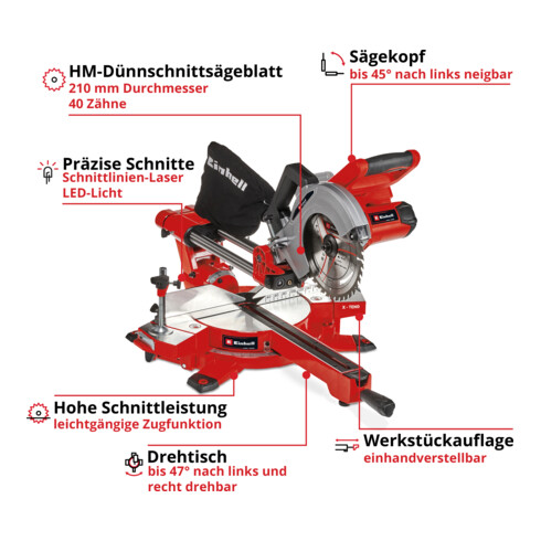 Einhell Akku-Zug-Kapp-Gehrungssäge TE-SM 36/210 Li - Solo