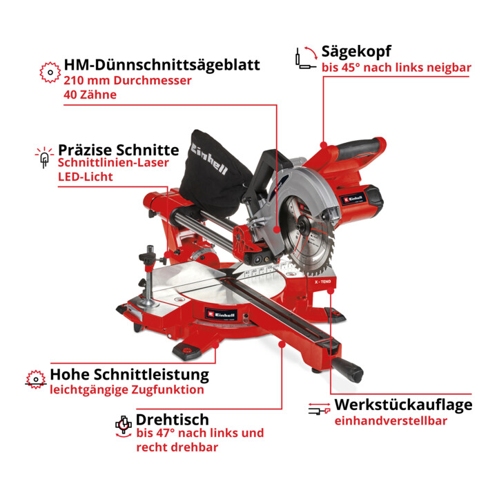 Einhell Akku-Zug-Kapp-Gehrungssäge TE-SM 36/210 Li - Solo