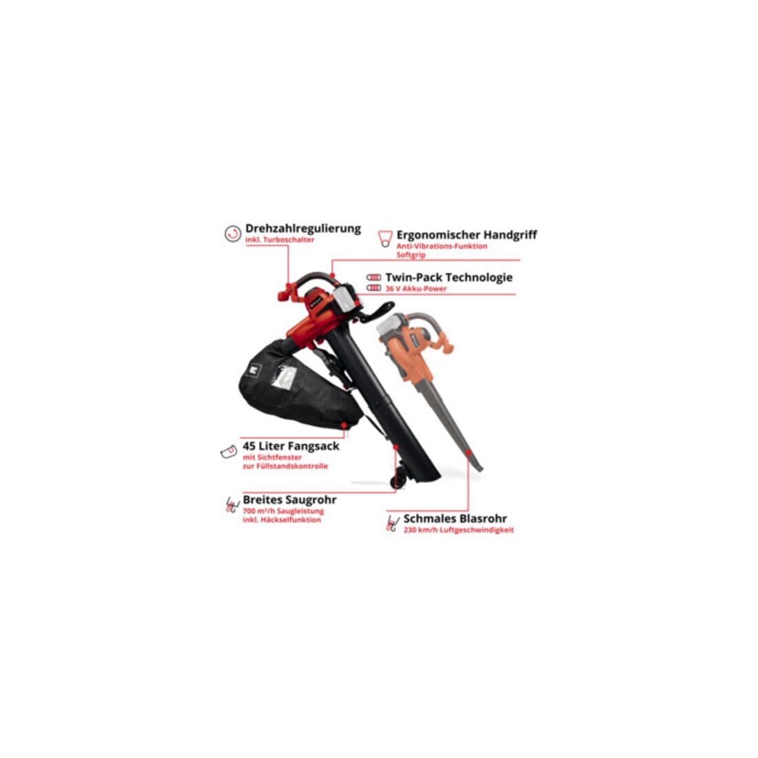 Einhell Aspirateur à feuilles sans fil GE-CL 36/230 Li E -Solo