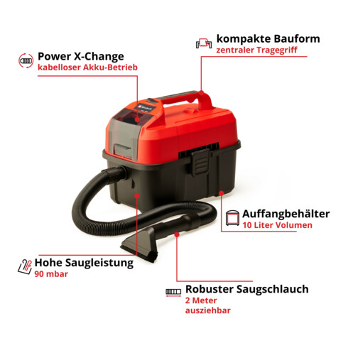 Einhell Aspirateur eau et poussière sans fil TE-VC 18/10 Li-Solo