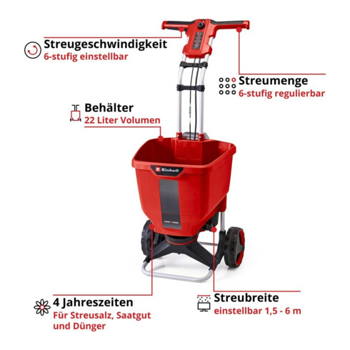 Einhell Chariot épandeur sans fil GE-SR 18/22 Li-Solo sans batterie ni chargeur
