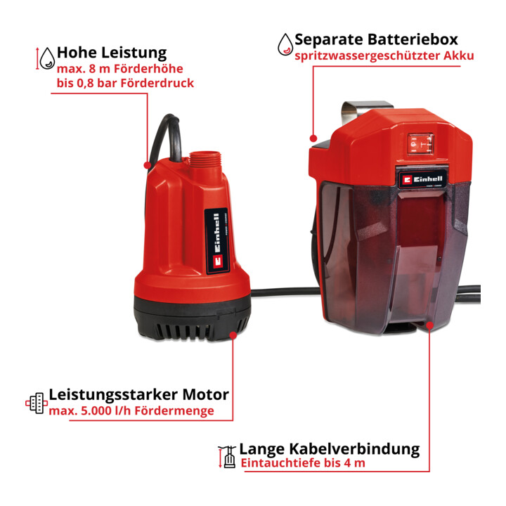 Einhell Pompe à eau claire sans fil GE-SP 18 Li - Solo