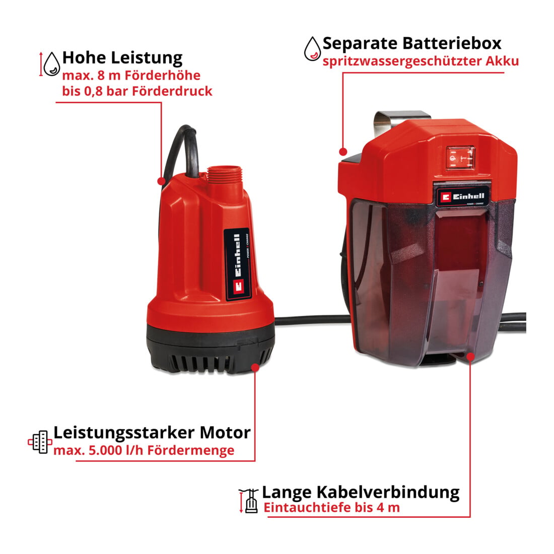 Einhell Pompe à eau claire sans fil GE-SP 18 Li - Solo