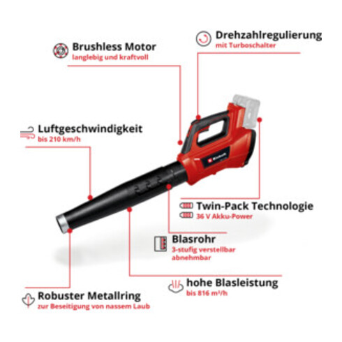 Einhell Professional Akku-Laubbläser GE-LB 36/210 Li E-Solo