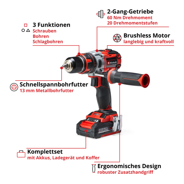 Einhell Professional Akku-Schlagbohrschrauber TE-CD 18 Li-i BL (2x2,0Ah)