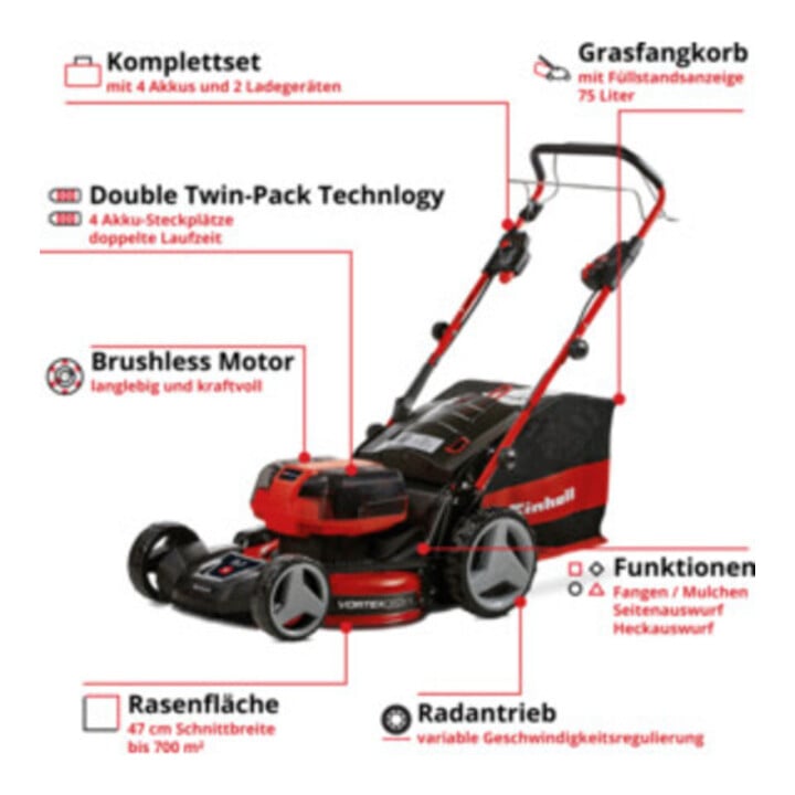 Einhell Professional Tondeuse à gazon sans fil GP-CM 36/47 S HW Li (4x4,0Ah)