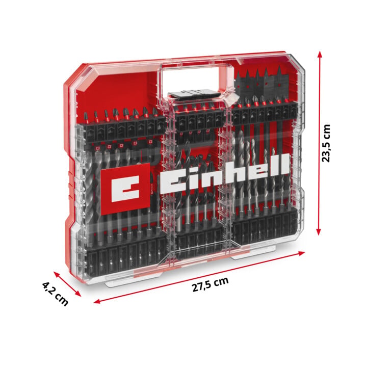 Einhell schlagfestes Bit- und Bohrer-Set XL-CASE 95-tlg., Bits, Bohrer, Bithalter, Steckschlüssel, Bohrstopper inkl. Aufbewahrungsbox