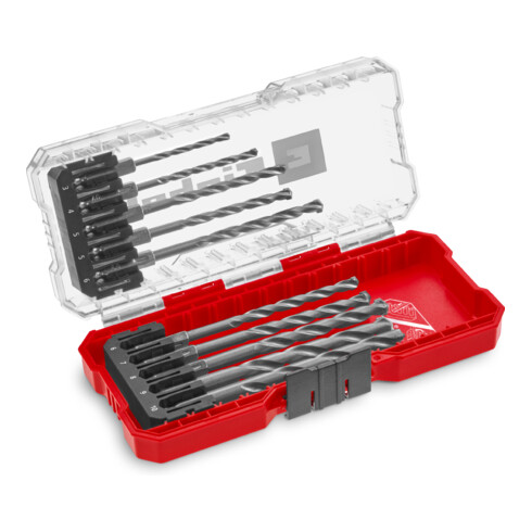 Einhell Steinbohrer-Set S-CASE 10-tlg., DIN 10083-2, Werkzeugstahl, E 6.3 Schaft, Hartmetallplatte, rollgewalzt inkl. Aufbewahrungsbox
