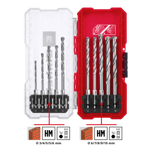 Einhell Steinbohrer-Set S-CASE 10-tlg., DIN 10083-2, Werkzeugstahl, E 6.3 Schaft, Hartmetallplatte, rollgewalzt inkl. Aufbewahrungsbox