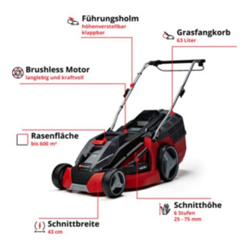 Einhell Tondeuse à gazon sans fil GE-CM 43 Li M Kit (2x4,0Ah)